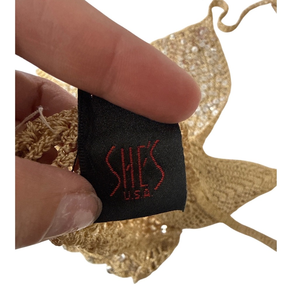 SHE'S Halter Top Women OS Gold Sequin Crochet Knit Festival Boho Mermaidcore Y2K - Picture 9 of 9